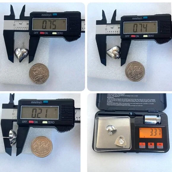 VTG Sterling Silver 925 Etched Hollow Puffy Heart Stud Earrings Heart Jewelry - Picture 9 of 16